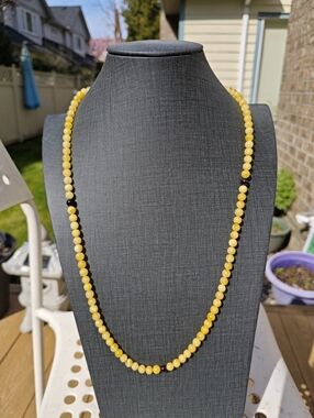 148 ​Elegant Egg-Yolk Amber: 108 Round Bead Long Necklace